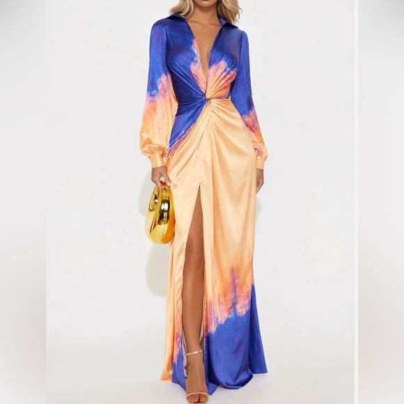 Superdown Vibrant Blue and Orange Long Sleeve Dress - Picture 1 of 10